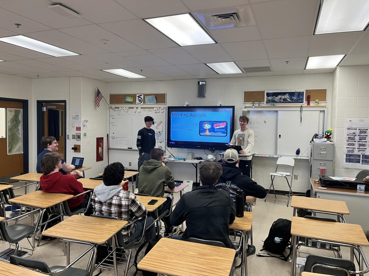 Joey Harar and Thatcher Thomas brief the STEM Mentors on the next lesson plan for Mountain View. Photo provided by Brooks Frandsen.
