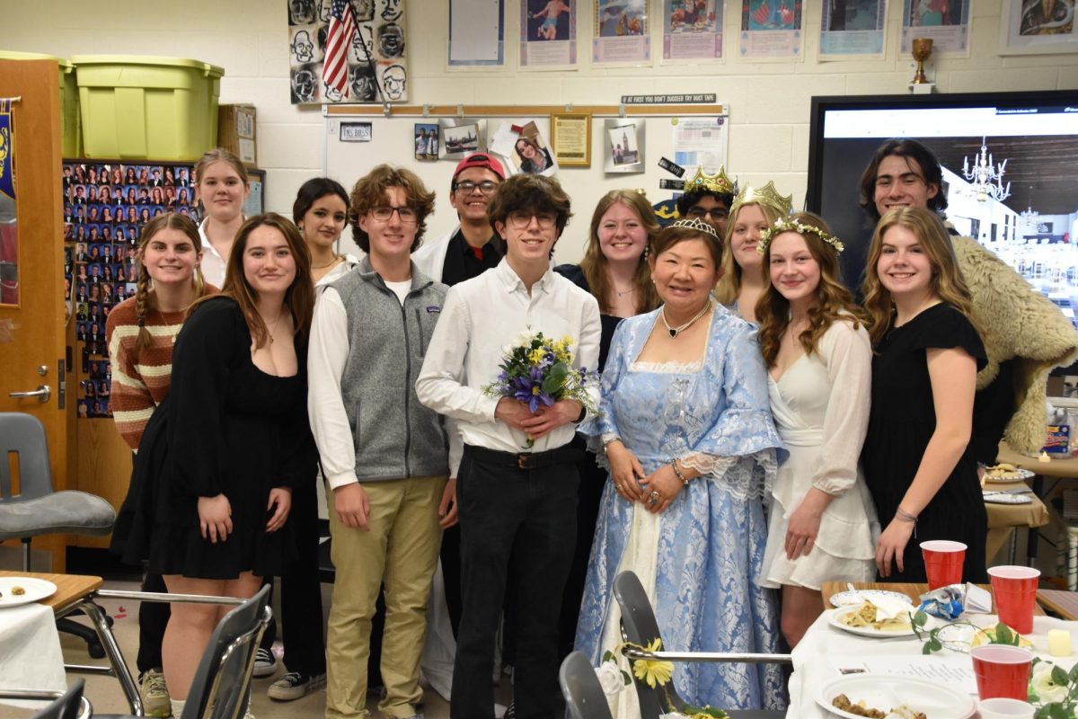 Ms. In Sim and her 6th block students celebrate Horatio and Hamlet’s wedding at their tea party in 2023. Photo provided by In Sim. 